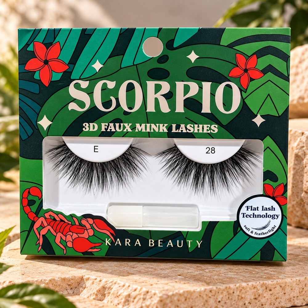 Kara Beauty Scorpio 3D Faux Mink Lashes Flat Lash Technology E28 With Adhesive